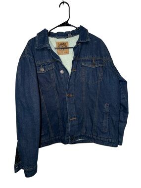 Lada Men’s L Sherpa Lined Denim Trucker Jacket Blue Y2K Workwear